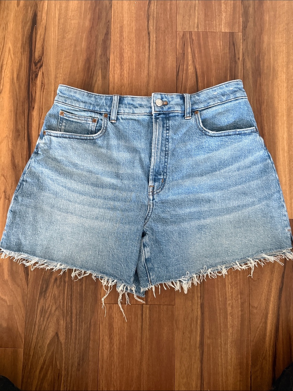 Madewell Light Blue High-Rise Frayed Denim Shorts
